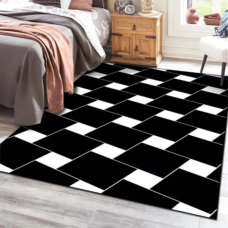 Black and White Pattern Living Room Bedroom Carpet Bedside Bathroom Floor Mat 15 Sizes Custon Pattern Area Rug Bedroom Decor