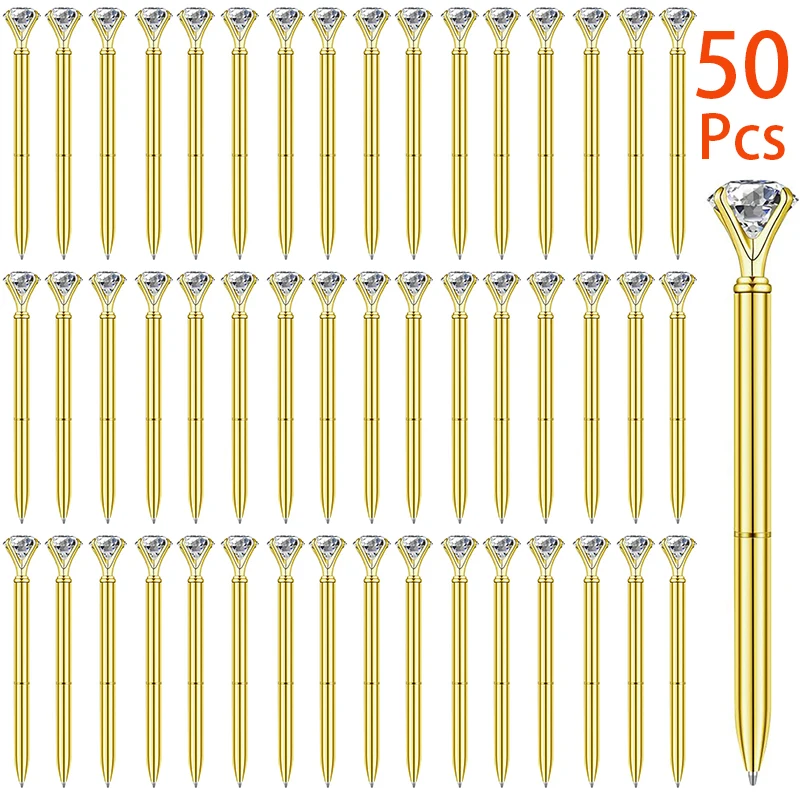 

50 шт. большие алмазные ручки со стразами и кристаллами, металлическая шариковая ручка, ручки с черными чернилами