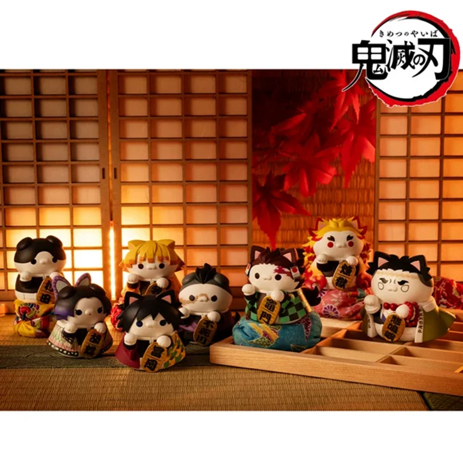 

8pcs Anime Demon Slayer Blind Box Figure Lucky Cat Tanjiro Kamado Nezuko cartoon Model Desktop Ornament Child Birthday Gift