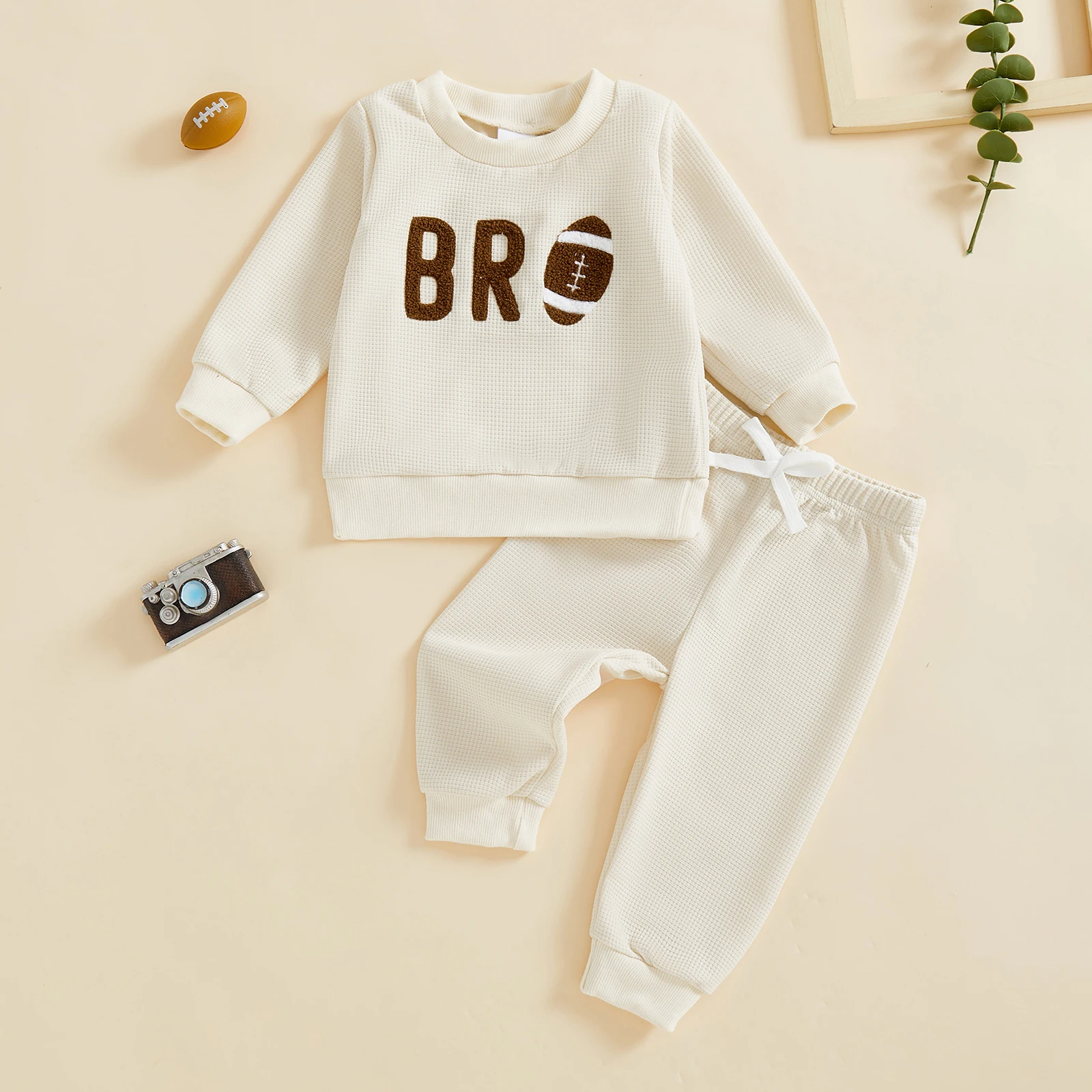 Baby Boys Clothes Set Long Sleeve Crew Neck Embroidery Letters Rugby Sweatshirt with Elastic Waist Sweatpants Infant Clothes
