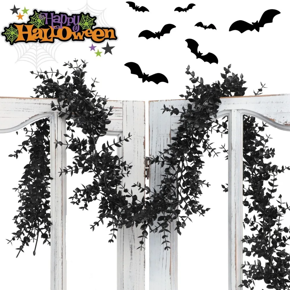 Artificial Black Foliage Black Eucalyptus Vine Low Maintenance Decoration Compact Storage Design Flexible Internal Wire Frame