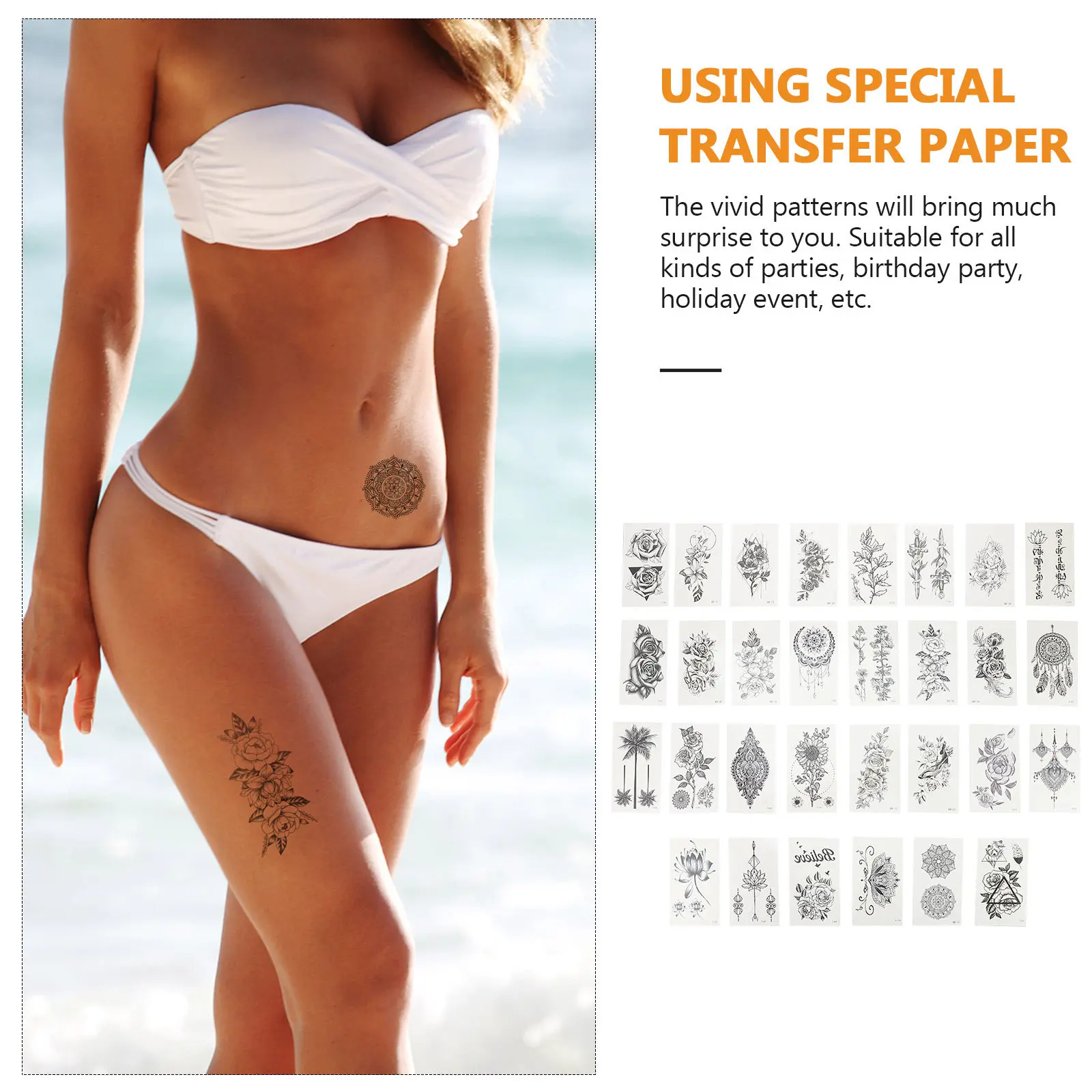 

30 шт., временные татуировки с цветочным узором, наклейки для боди-арта, водонепроницаемые наклейки, красивые подарки для друзей, семьи, вечеринки