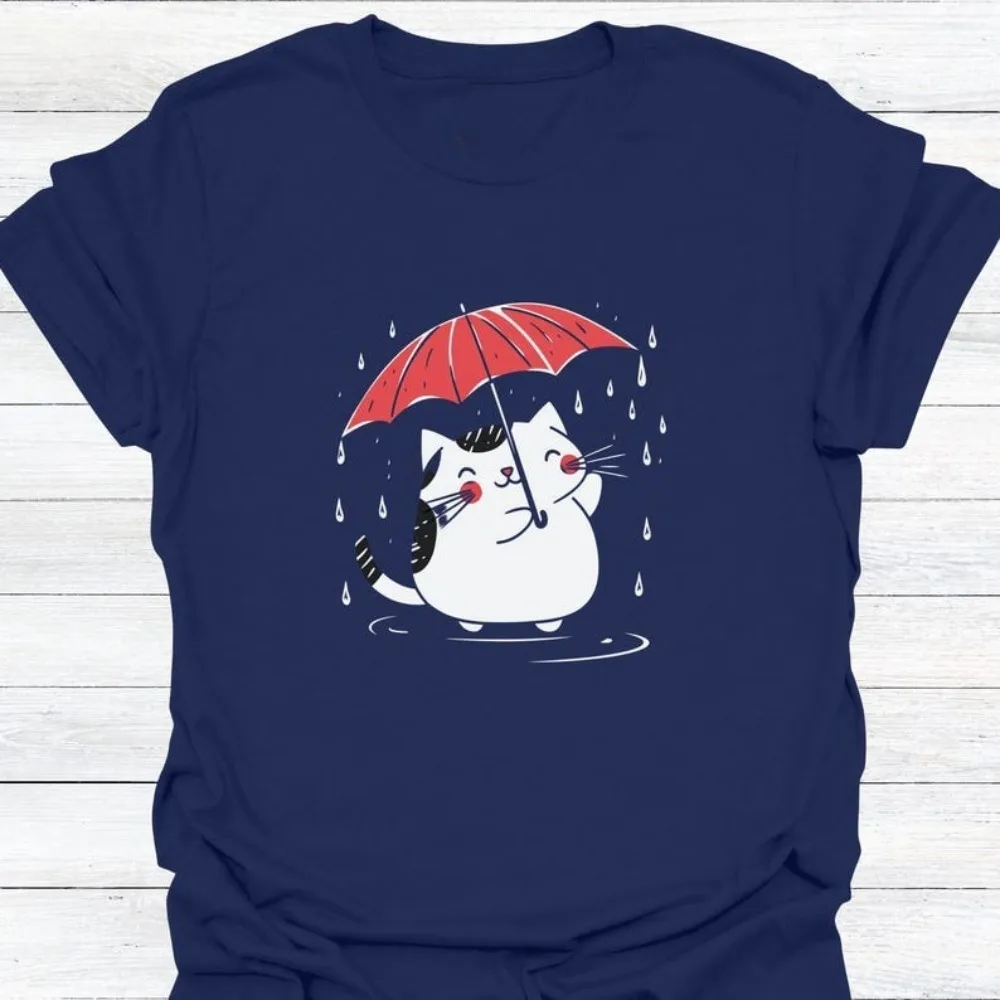 Camiseta con bonito gato sosteniendo paraguas en la lluvia, camiseta para amantes de los gatos, camiseta de regalo única para fanáticos felinos, camisetas informales para mujer, Camiseta de algodón para hombre