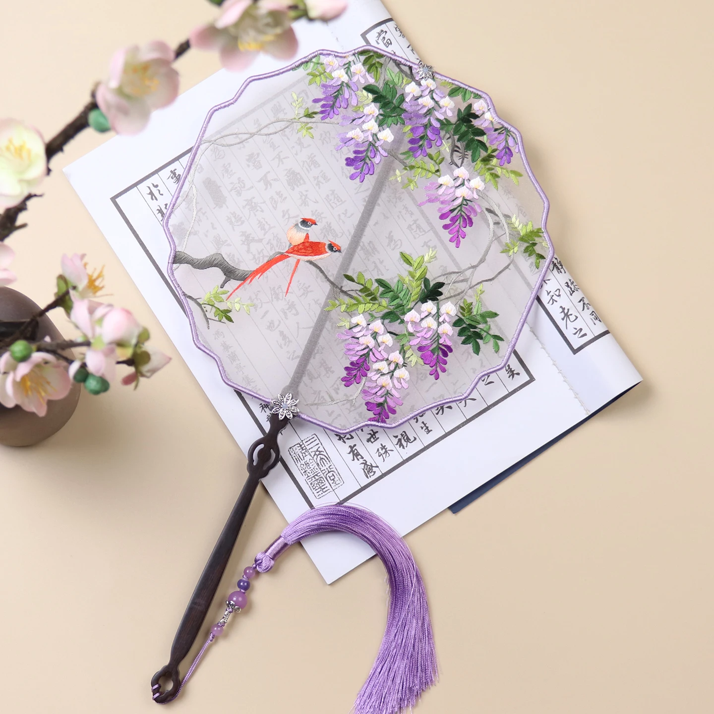 

Double-Sided Su Embroidery Silk Fan Ladies Fan Tassel Style Hanfu Ancient Style Group Fan Gift for Women Handmade