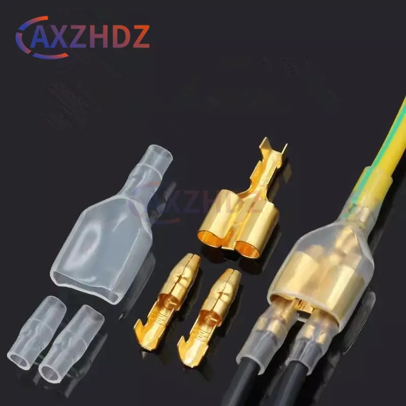 

10/50sets 4.0mm Bullet Crimp Terminal Car Electrical Wire Connector Diameter Female+Male+Sheath Case Cold Press Terminal 1in2out