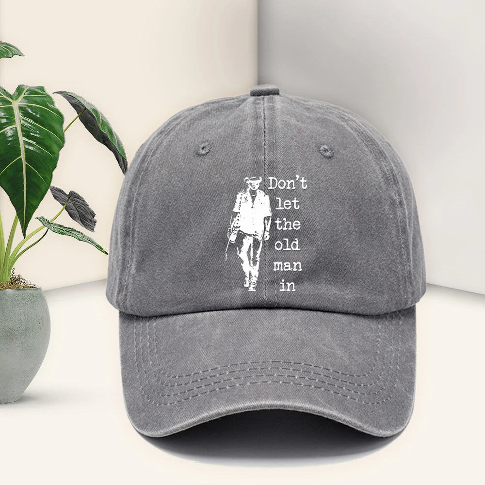 Vintage cowboy cartoon printed baseball cap Don't let the old man in alphabetic printed adjustable cap Casual outdoor hat