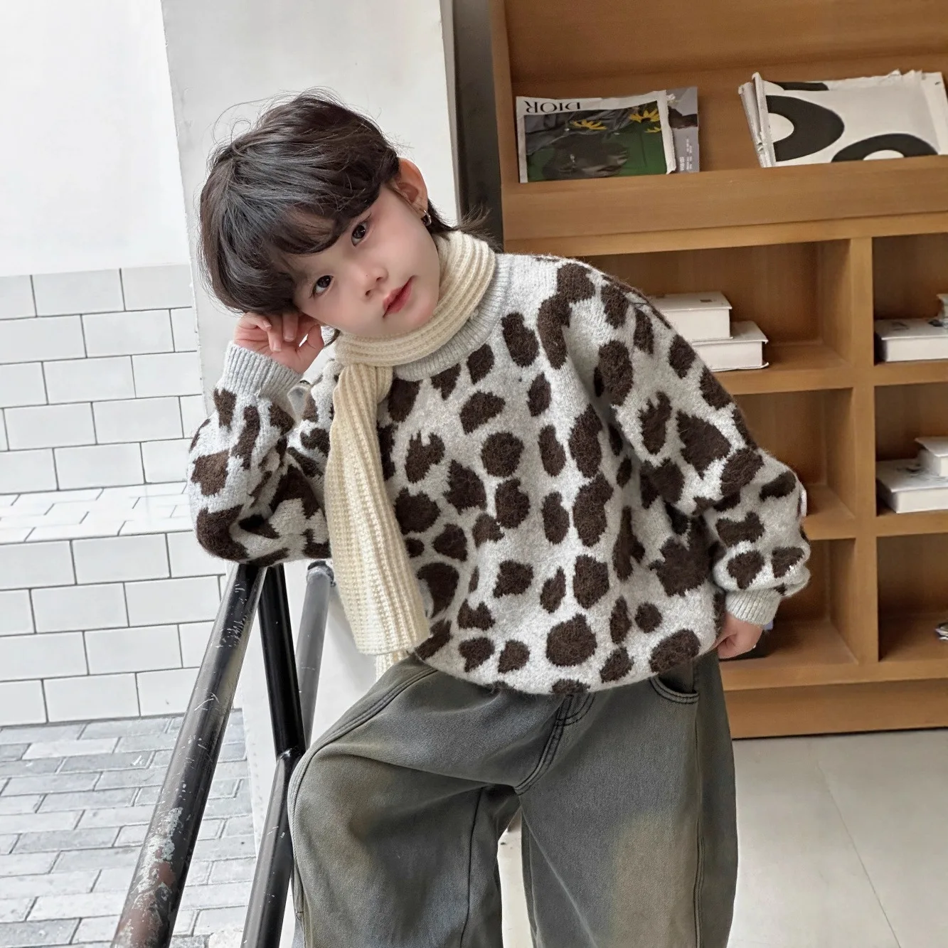 

Autumn Winter Children Boys Sweater Contrast Jacquard Toddler Kids Boys Pullovers Thicken Warm Round Collar Infant Boys Knitwear