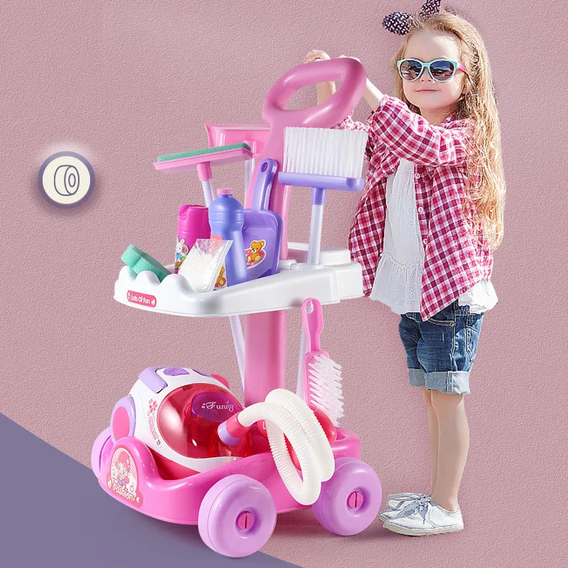 

Children Simulation Sweeping Toy Cleaning Kit Tool Vacuum Cleaner Trolley Play House Pretend Cleaning Toy Play House Kids Gift