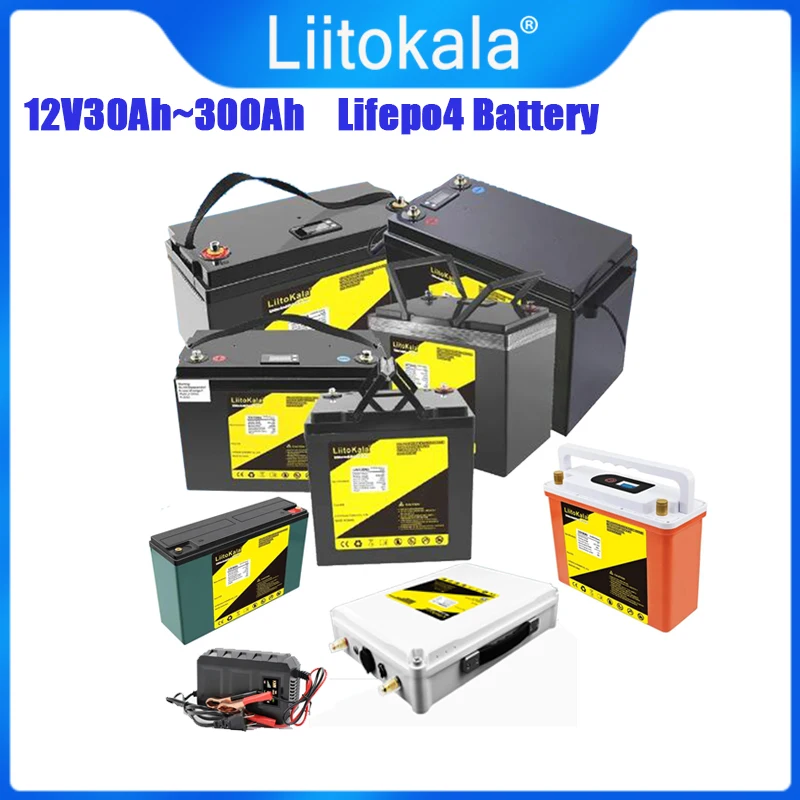 LiitoKala 12V 200Ah 300Ah 30Ah 40Ah 50Ah 60Ah 90Ah 100Ah 120Ah 150Ah Built-in BMS