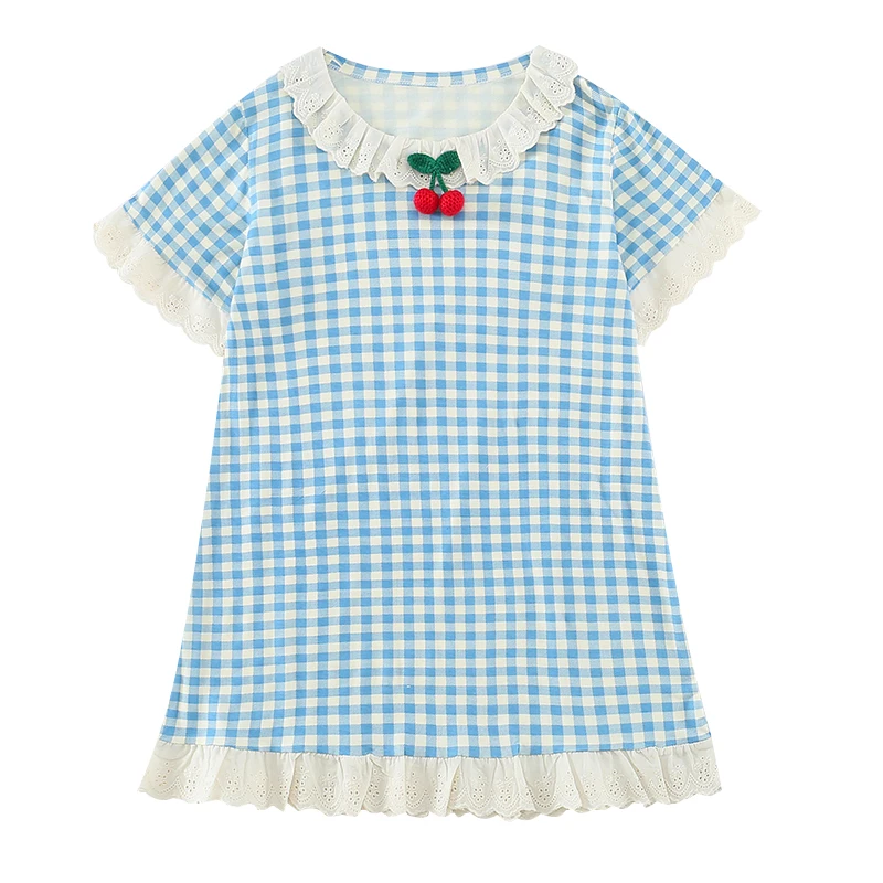 여자 원피스 잠옷 트윈 여자 줄무늬 잠옷 수면 반팔 셔츠 잠옷 공주 Nightdress 크기 2-9Y