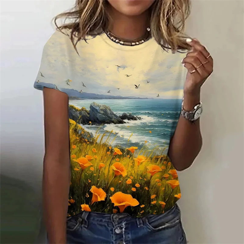 Nieuwe Harajuku 3d Print Kleurrijke Bloemenshirt Bloemen Grafische T-Shirts Mode T-Shirts Meisje Grappige Kleding Vrouwen Korte Shirts