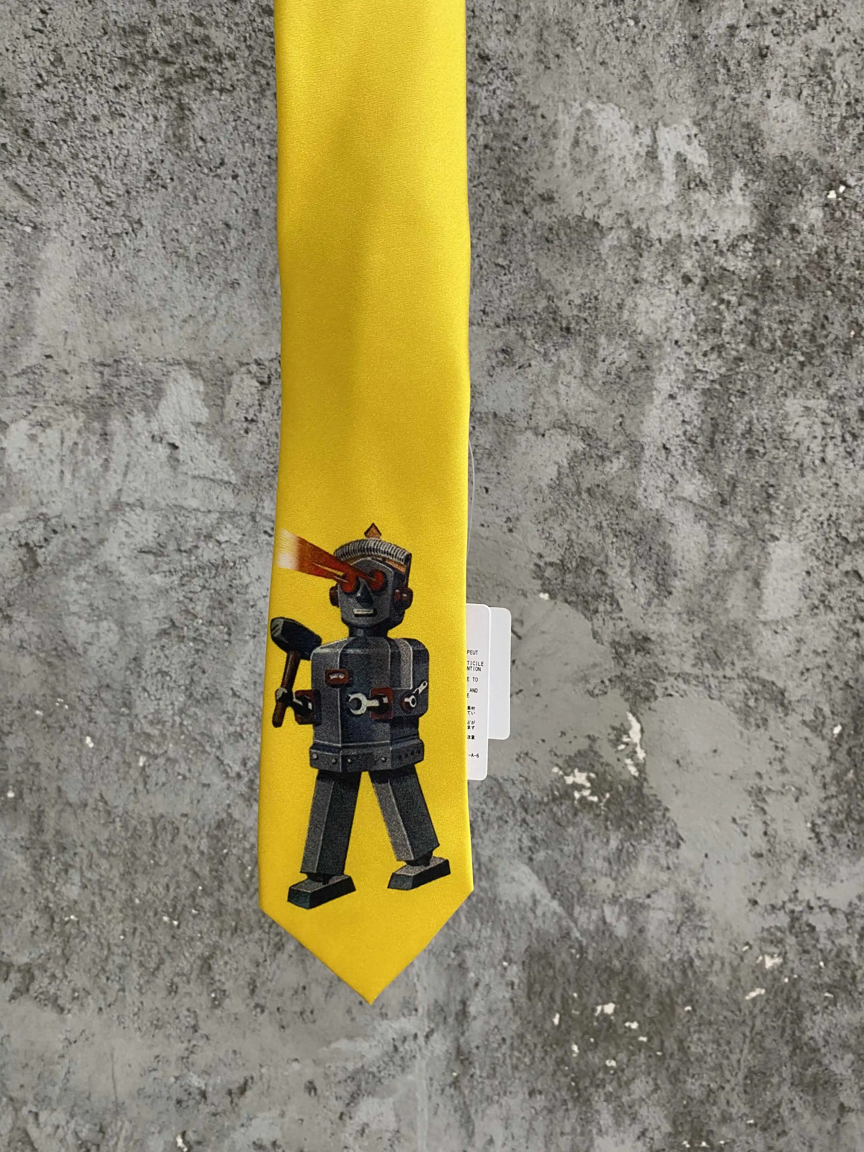Original design of robot silk yellow tie for men and women
