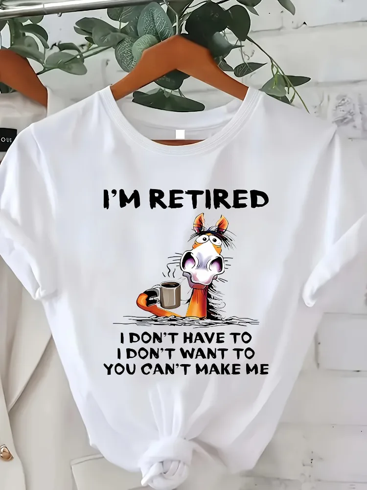 

Women's Casual Short-Sleeve T-Shirt Funny Retirement Slogan with Cat Print Soft Crew Neck Top Comfortable Everyday Design