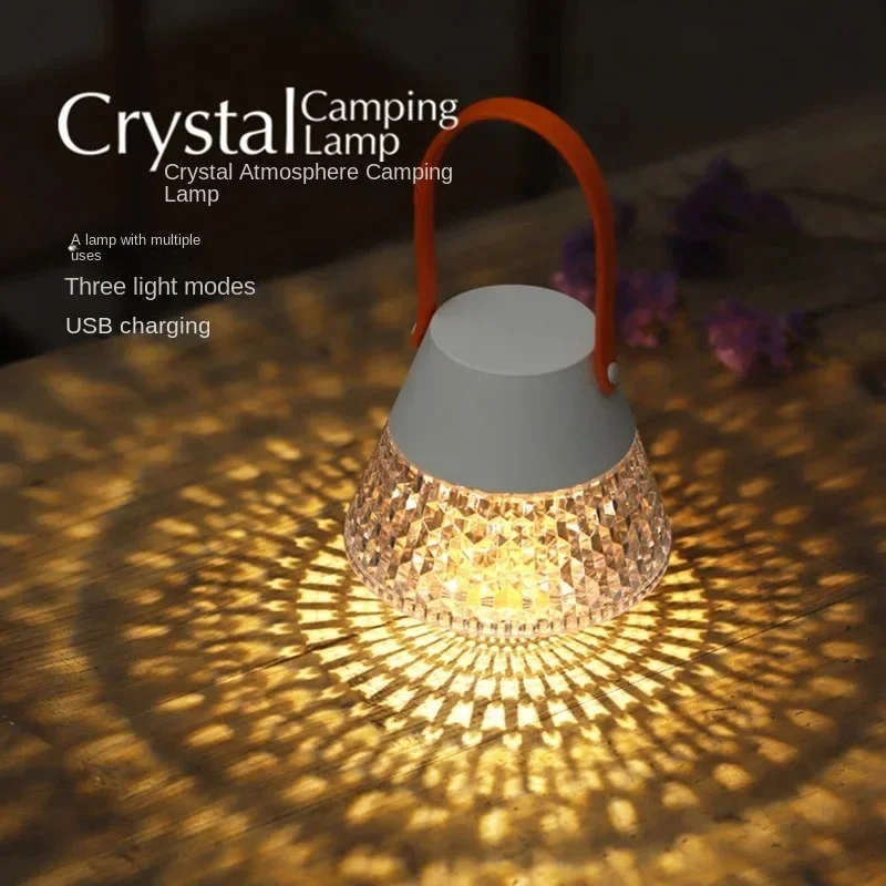 

Crystal Projector Lamp Atmosphere Multifunctional Rgb Night Light Touch Stepless Dimming Usb Led Desk Portable Camping Bedside