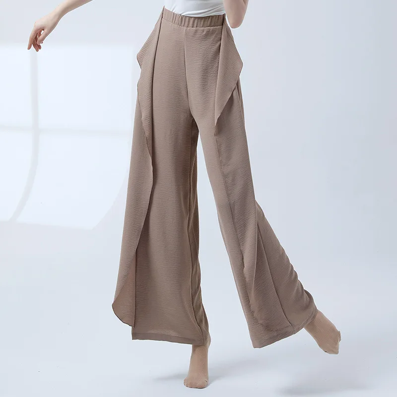 Women High Waist Culottes Loose Wide Leg Pants Classical Modern National Folk Dance Practice Wear Elegant Flowy Skirt A Straight