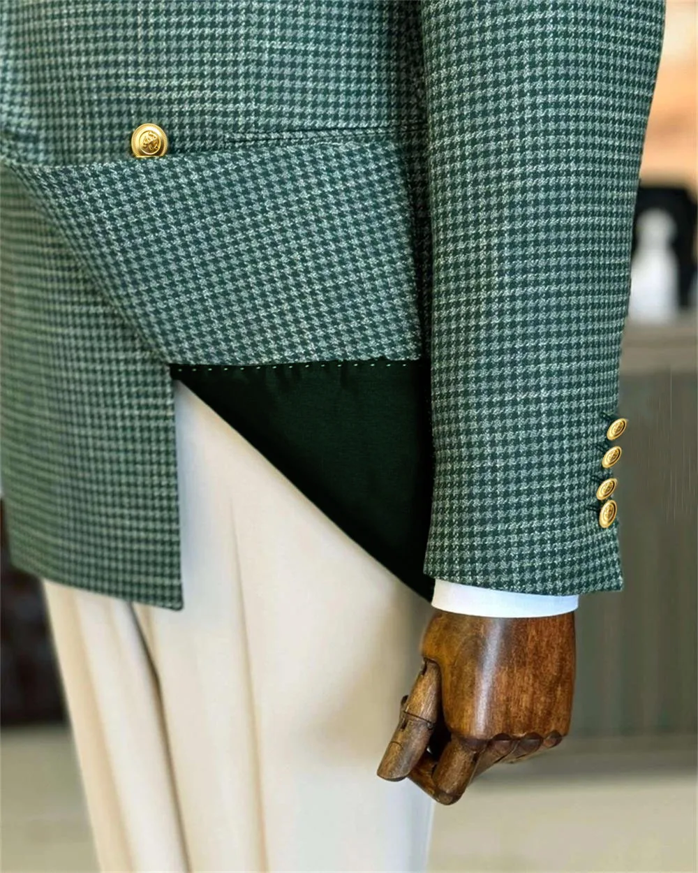 Houndstooth Wool Blend Men's Suit Jacket Fashion Man Blazers Tailor-made Suits Jacket Double breasted slim fit Suit Jacket