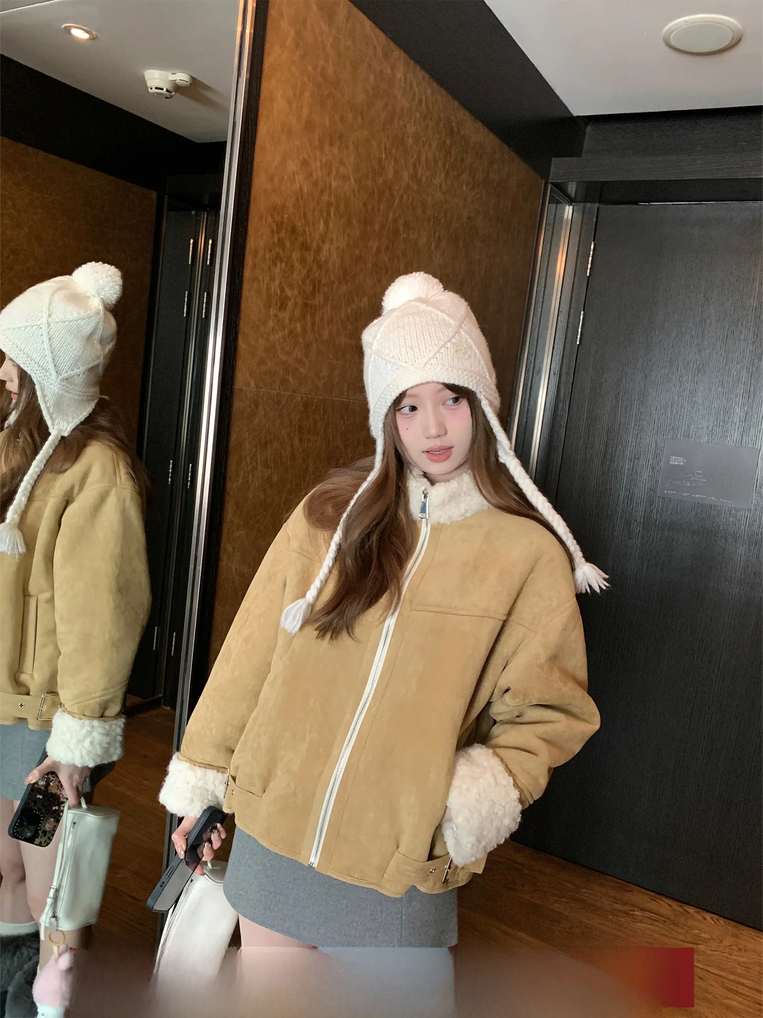 

Faionable Warmth Women's Leather Fur Inteated Casual Outerwear Autumn Winter Stand Sle Long Sve Zipper Closure So...