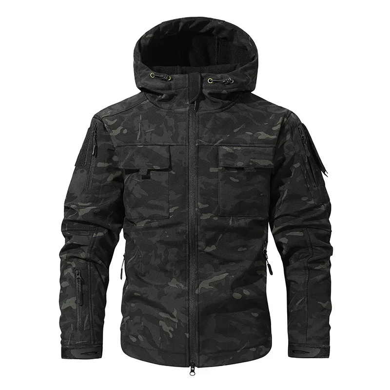 Men's Camouflage Soft Shell Assault Jacket Hooded Loose Functional Workwear Tactical Military Style
