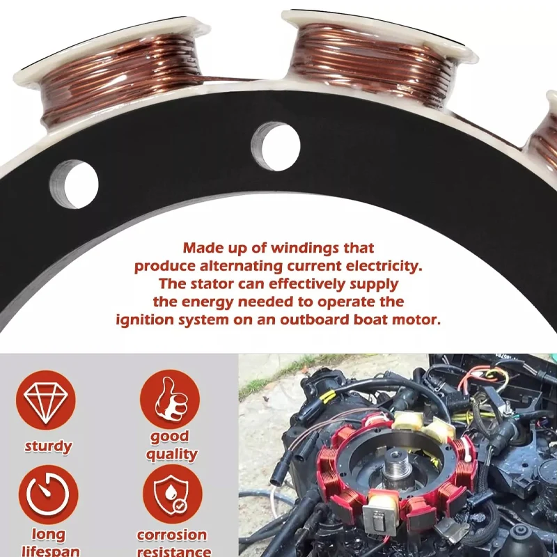 173-3536 Fit for Johnson/Evinrude Outboard Stator - 4 Cyl. 9 Amp (1988-1998) Cross Flow Engines, Replacement Part 763767