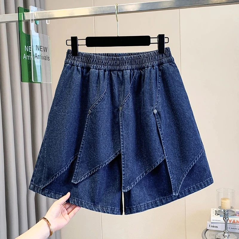 2026 Summer Korean Style Loose Women Denim Shorts Plus Size Half-Length Wide Leg Pantsalone Female Casual Ruffles Design Shorts