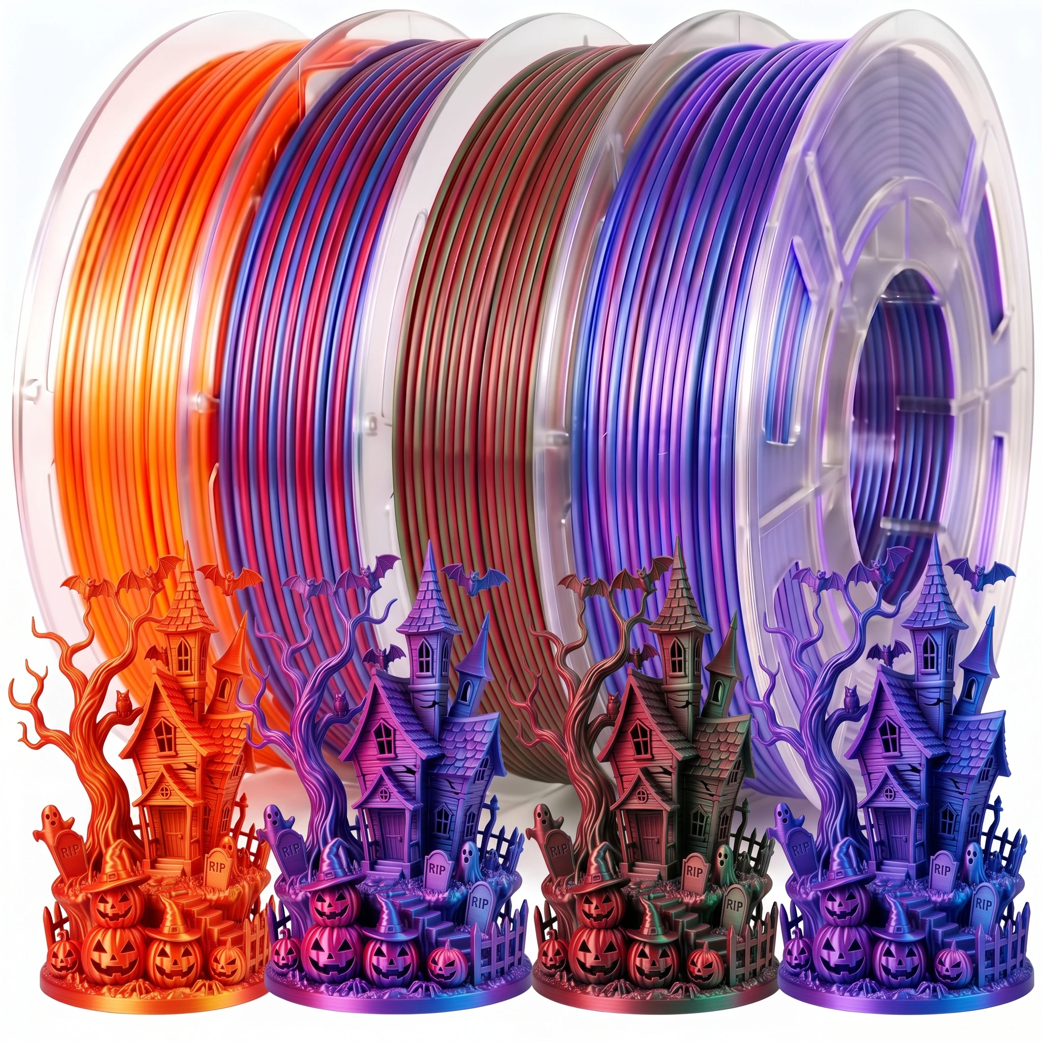 High Gloss Silk Dual Colors PLA 3D Printer Filament 250g X 4 Smooth Feeding Less Clogging for Extended Print Jobs