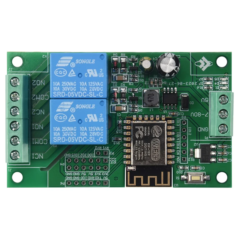 ABZW Esp8266 Esp-12F Wifi Relay Module 2Channel 5V/8-80V Network Relay Switch For Arduino Ide Smart Home App Remot Control