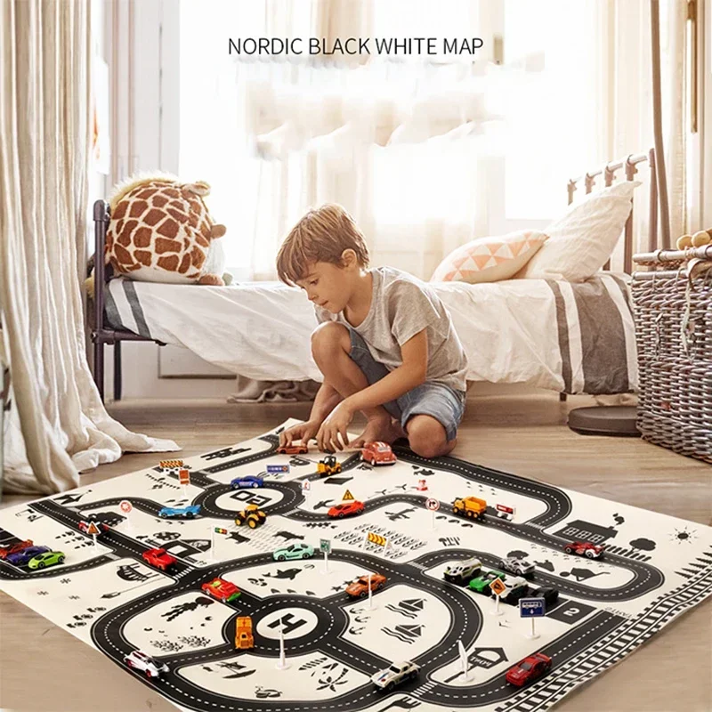 Kids Playmat City Traffic Car Park Play Mat Waterproof Parking Lot Kids Rug Boy Girl Educational Toys for Children Map