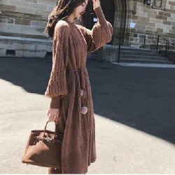 Female Knit Dress Vintage Autumn and Winter New In Women's Crochet Dresses On Sale Clearance High Quality Luxury Cheap Casual G