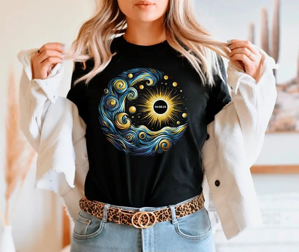 2024 Solar Eclipse T Shirt Path Of Total Astronomy S For Men American April 8 Vincent Van Gogh