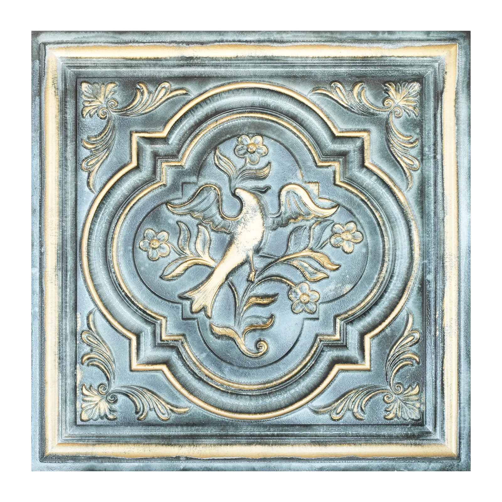 

Artistic ceiling tiles，Chalk painted ceiling tiles，Vintage ceiling panels for night club PL39 Bluish gold 10pcs