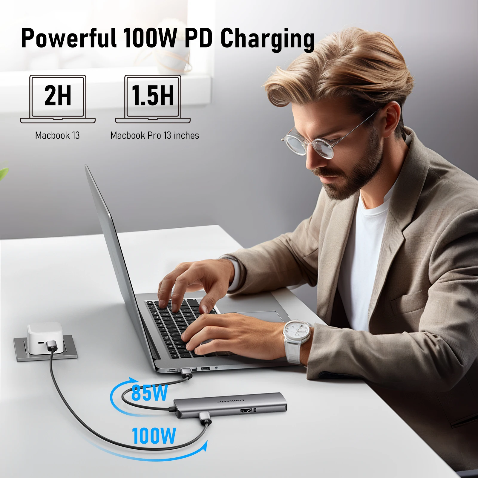 Lemorele USB Hub USB-C إلى محطة إرساء HDMI مزدوجة 4k @ 30 هرتز 6 منافذ USB3.0 Hub MST Type C محطة إرساء لنظام التشغيل Windows / MacOS #5