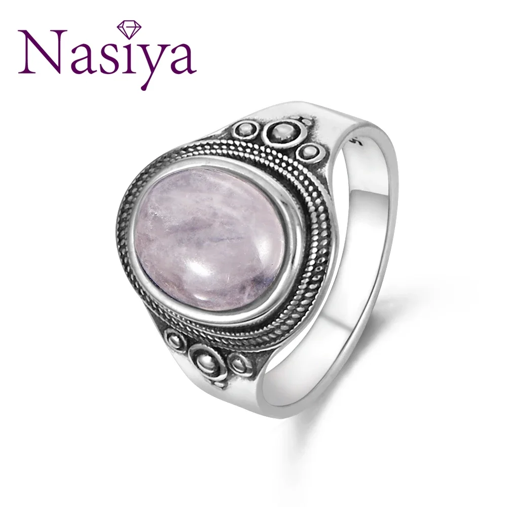 

Nasiya Pink Natural 8x10MM Rose Quartz Women's Rings Silver Gemstone Jewelry Party Anniversary Birthday Gift Daily Life