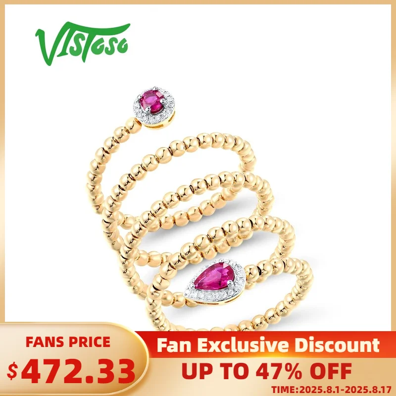 

VISTOSO Genuine 14K 585 Yellow Gold Rings For Women Sparkling Ruby Diamond Stylish Ring Gorgeous Flexible Concise Fine Jewelry