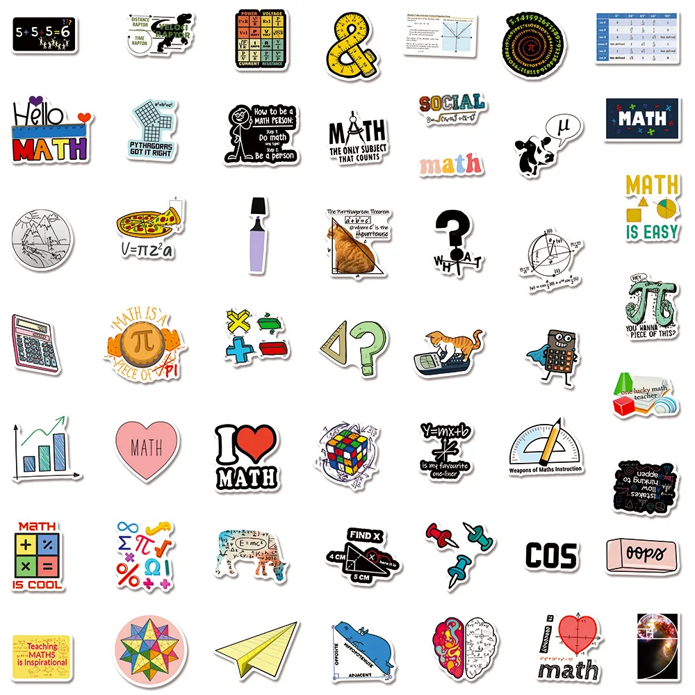 50 Pcs Math Stickers Reward Cartoon Waterproof Vinyl Decals for Skateboard Water Cup Laptop Notebook image 2
