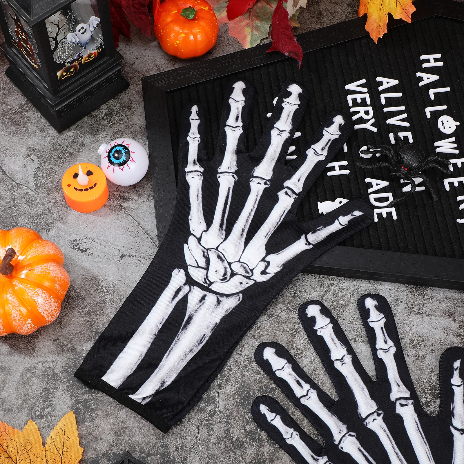 

1 пара перчаток с черепом, длинные перчатки на Хэллоуин для подростков, взрослых, теплая подкладка, унисекс, сувениры для вечеринок, реквизит для фотосессии, украшения