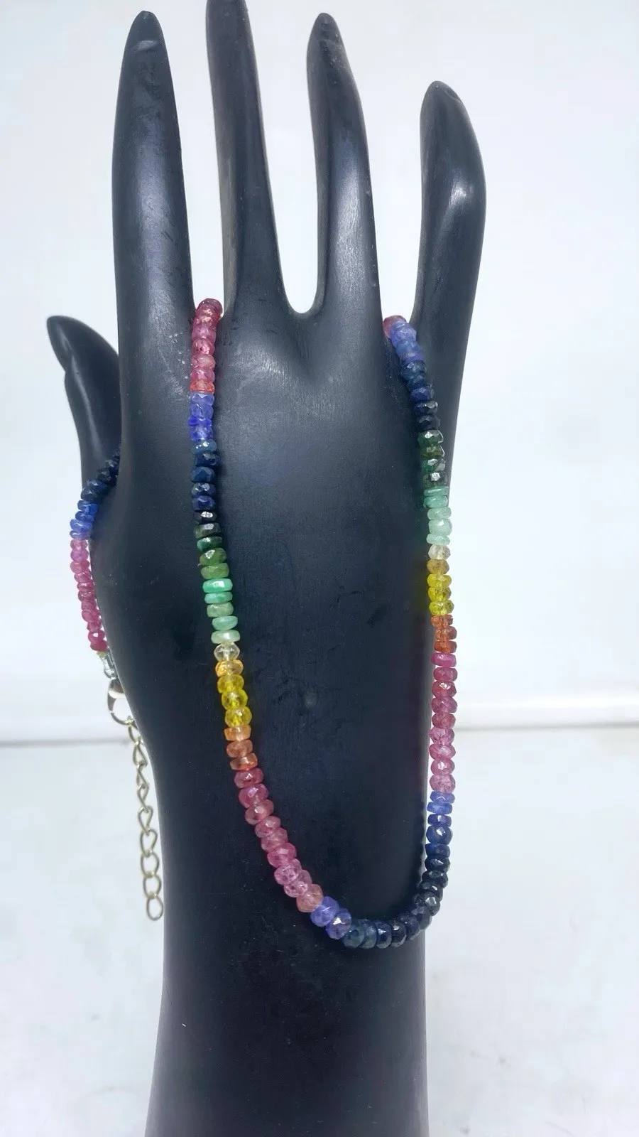 Natural Sapphire Multi Tone 2-4mm Faceted Beads Necklace Long16-26“Inch