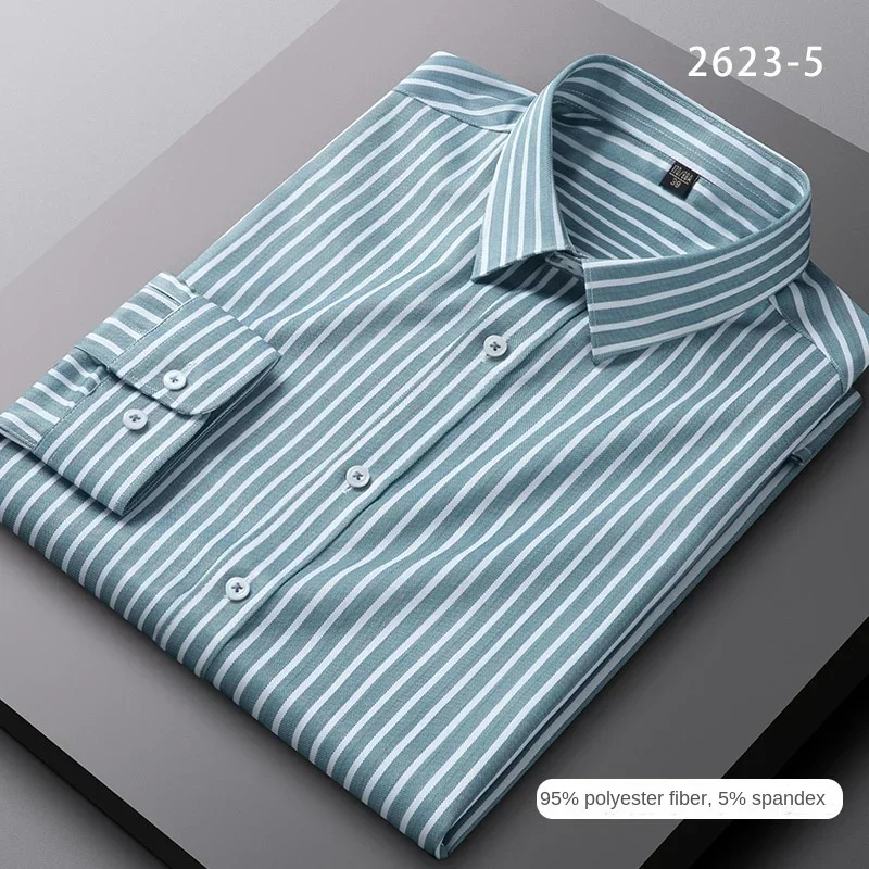 2024 new fashion casual men's vertical striped shirt stretch shirt business temperament long sleeve shirtpastel button up shirt，