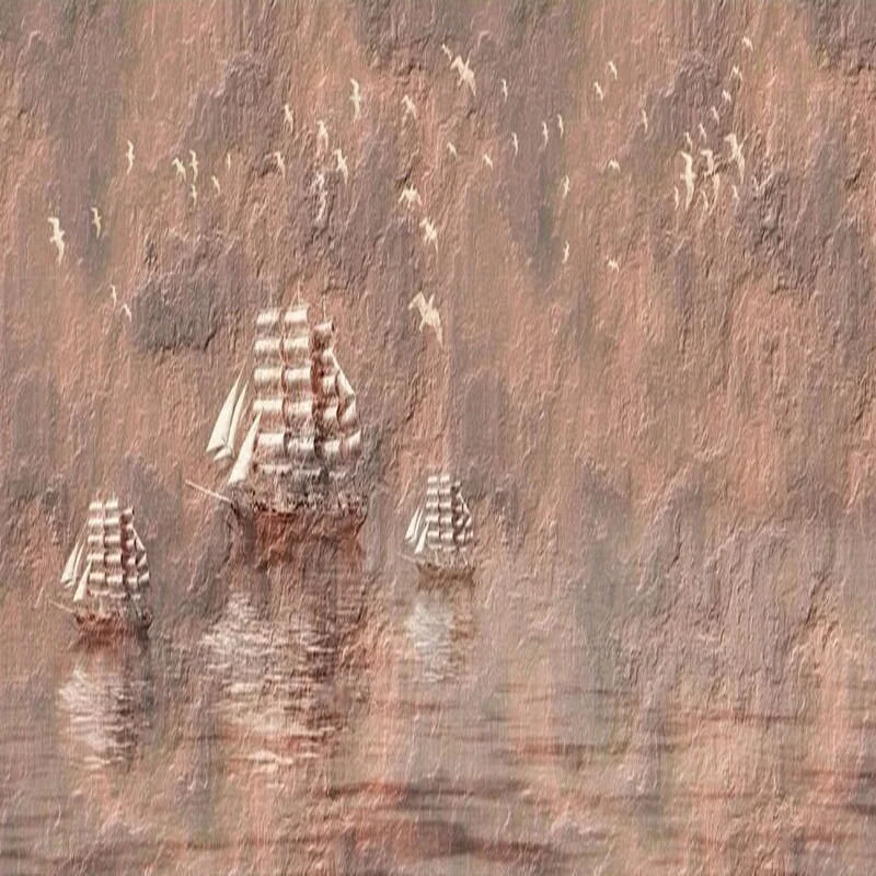 

Textured Original brownish-red abstract sailboat pattern TV bedroom home decoration background wall