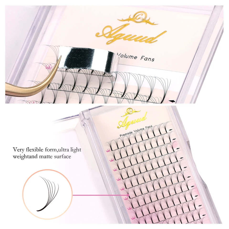 AGUUD Short Long Stem Premade Volume Fans Lashes 3D/4D/5D/6D bouquet Russian Volume Eyelashes Extension Bundles Faux Mink Lashes