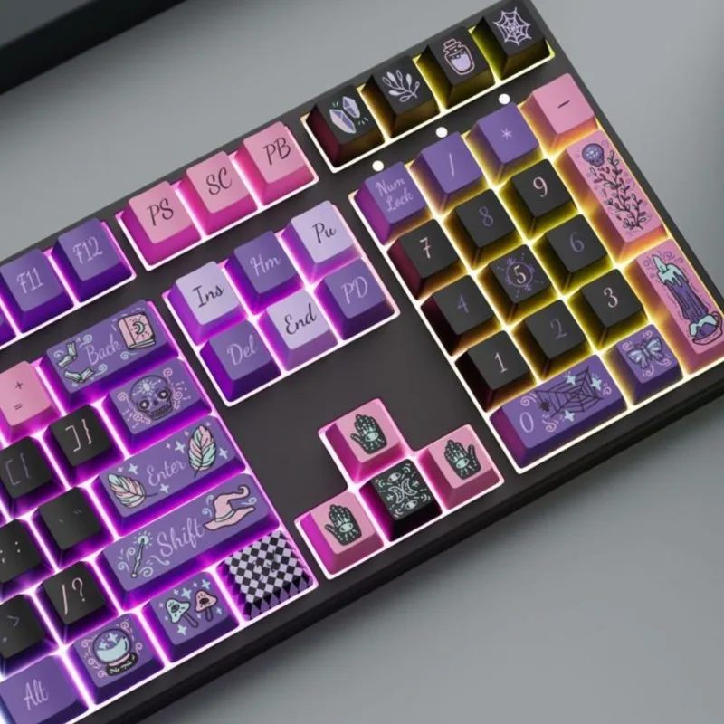 130 Keys Witch Theme Purple Keycap Mechanical Keyboard PBT Keycaps Set 6.25 Satellite Axes Cherry Custom Keycaps Customizada