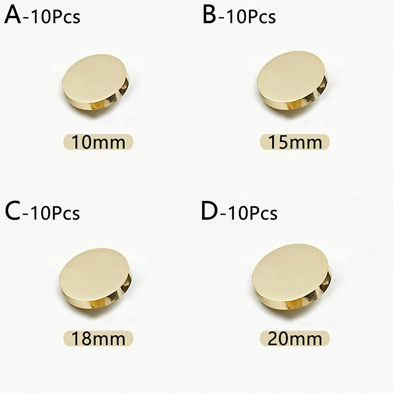 10pcs Round Flat Shank Metal Buttons Handmade Sewing Garment Jeans Jacket Coat Gold Silver Buckle Needlework Crafts Decorations