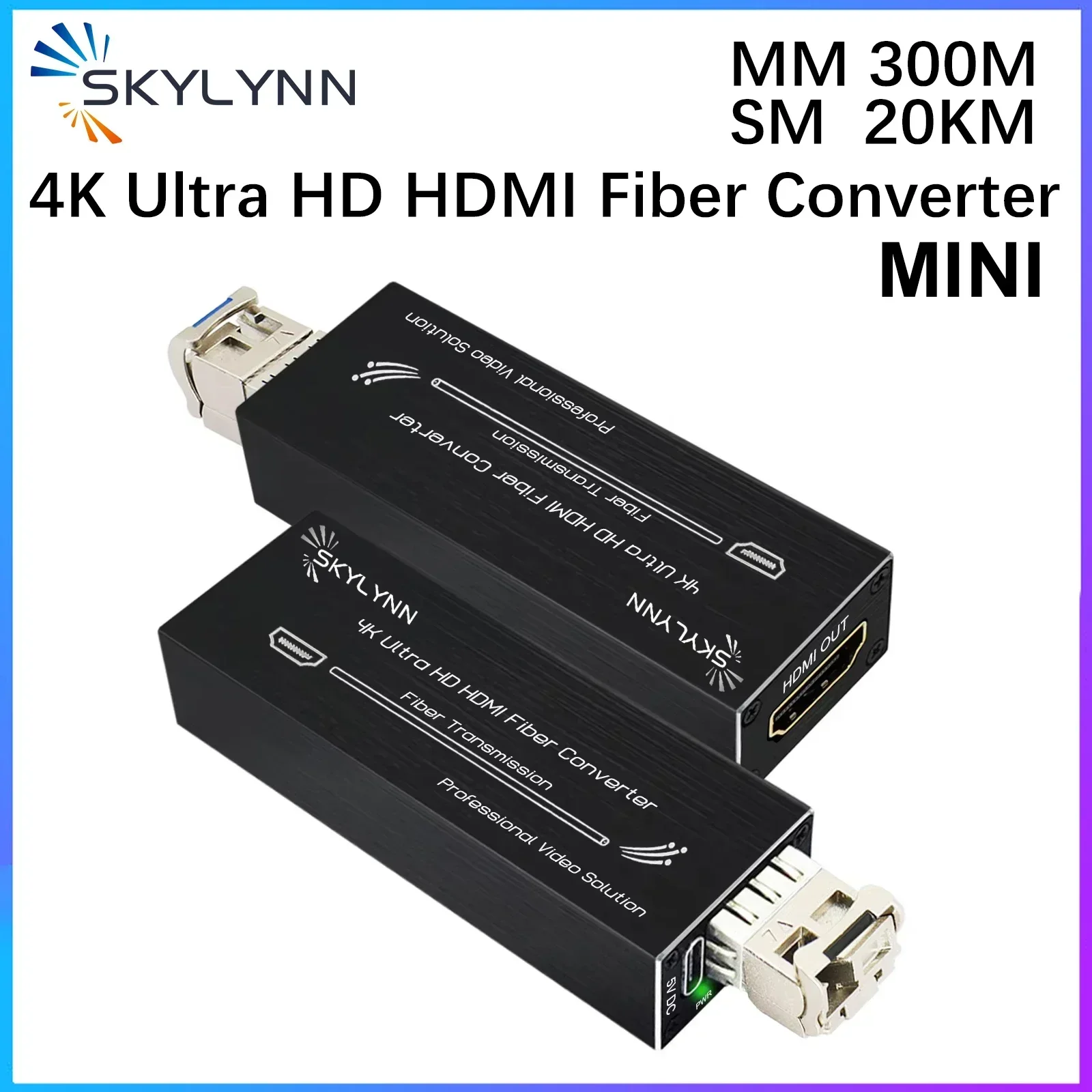 SKYLYNN 4K HDMI Mini Extender HDMI Fiber Converter 4K@30HZ Video Optical Transceiver LC Singlemode 20km Multimode 300m 10G SFP