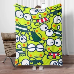 Miniso&Sanrio Keroppi Cartoon Printed Flannel Blanket.Sofa,Bedroom.Bed Home Office Nap Blanket Car,Travel Picnic Blankets Gift