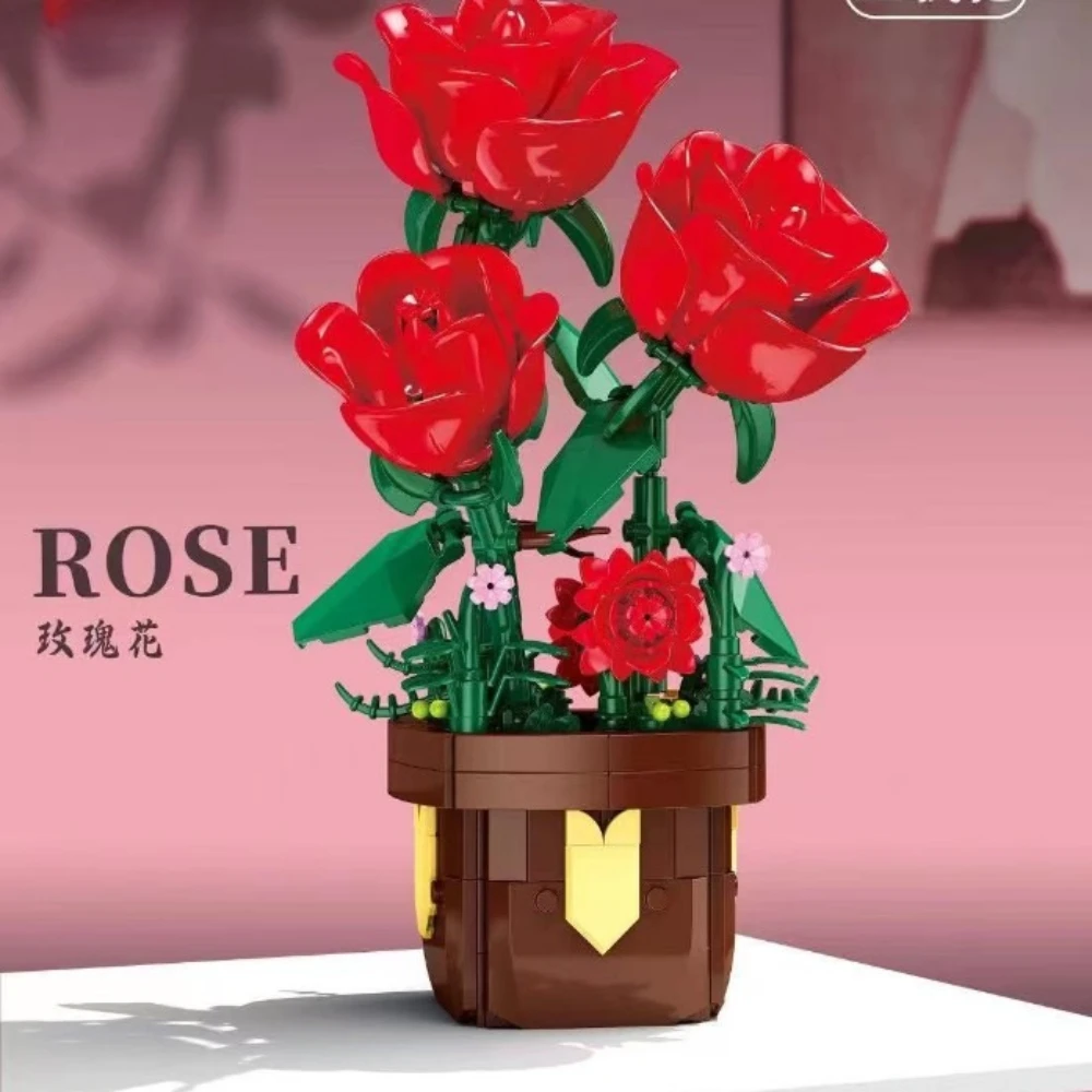 MOC Sunflower Lily Rose Potted Flower Plant Building Blocks Set Perfect Ornament Toys For Children Birthday Holiday Special Gift