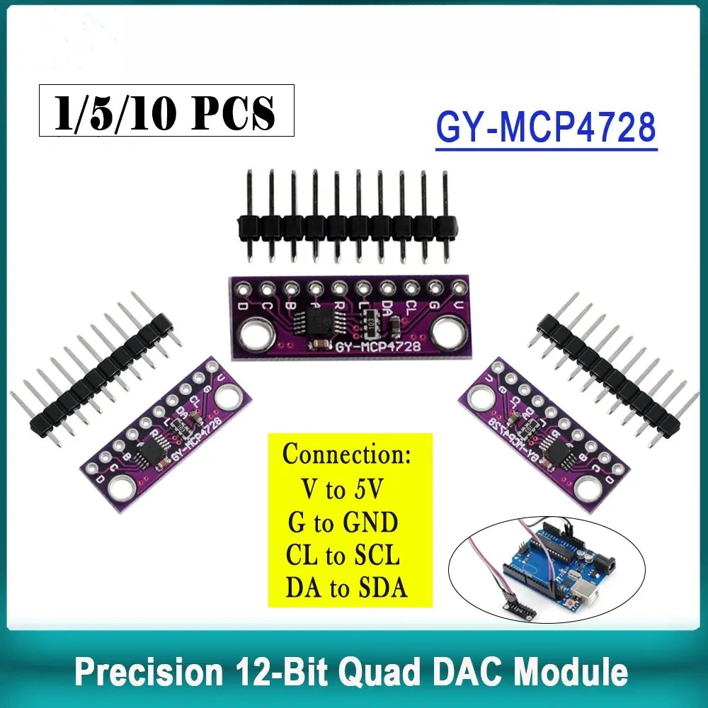 1/5/10PCS GY-MCP4728 12-Bit I2C DAC Module - Quad Channel Digital to Analog Converter for Arduino PLC Raspberry Pi