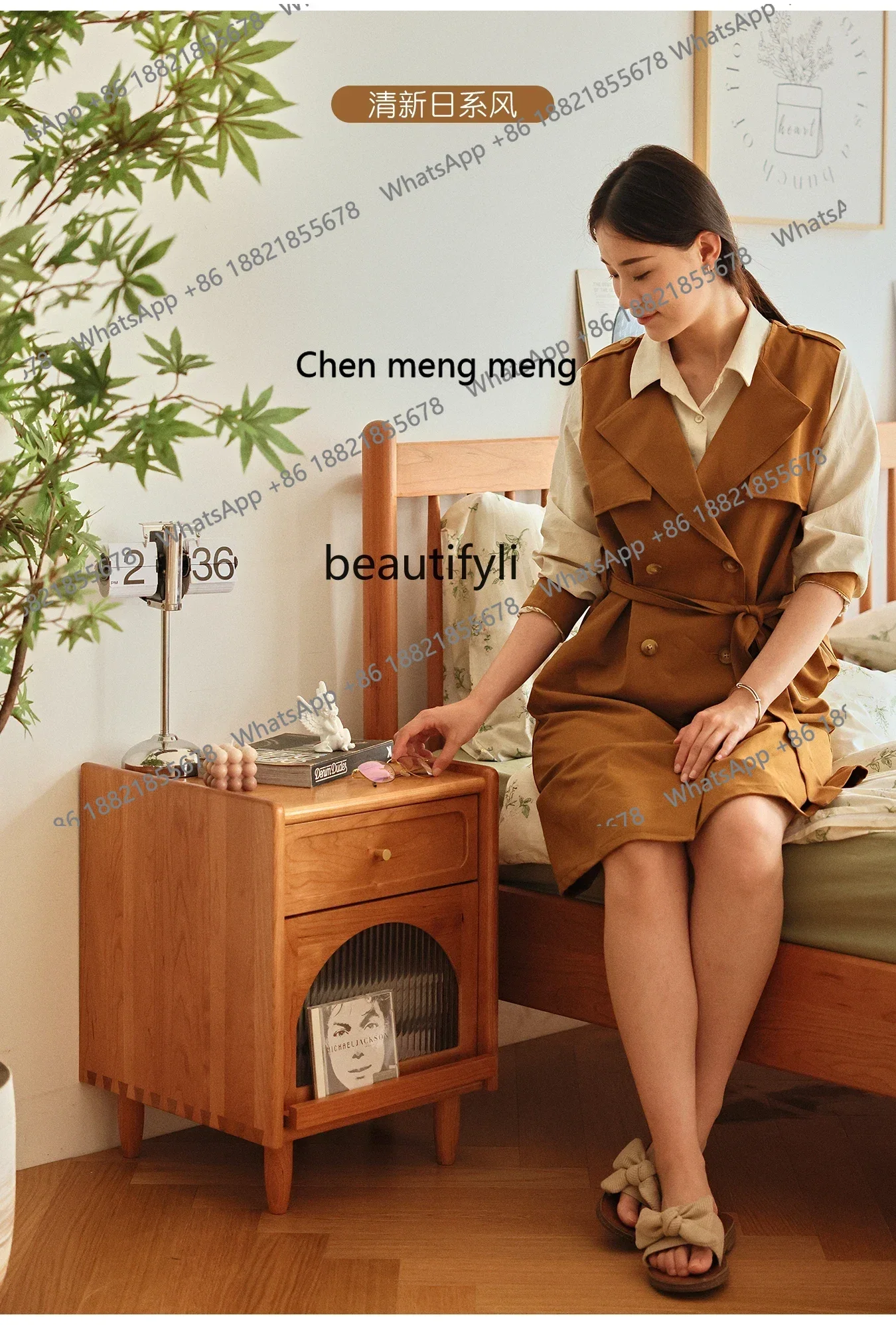 cc182Nordic solid wood bedside table cherry wood log bedroom storage cabinet bedside table R