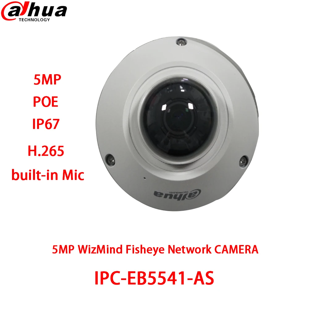 

Dahua IPC-EB5541-AS 5MP POE Outdoor 180 ° Night Vision Built-in Microphone IP67 IK10 IVS CCTV WizMind Fisheye Network Camera