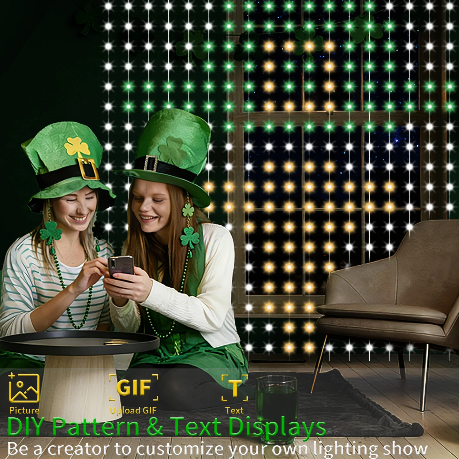 

400 светодиодных умных гирлянд-штор с управлением через приложение, гирлянда-нить с изменением цвета, для наружного и внутреннего декора