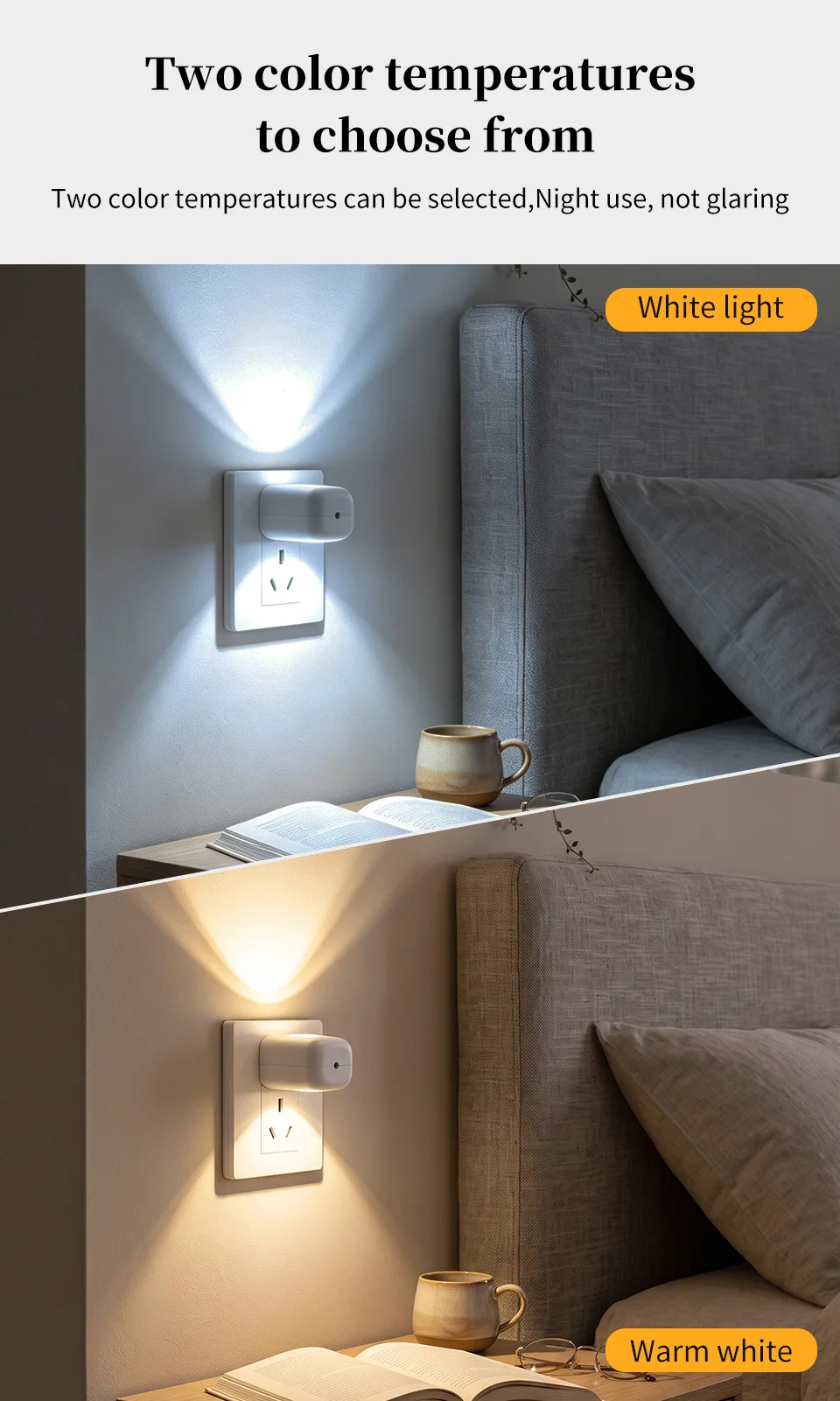 EU US Plug LED Night Light Dusk to Dawn Auto On/Off Warm/Cool White Night Lamp for Bedroom Hallway Stairs Kitchen Energy Saving
