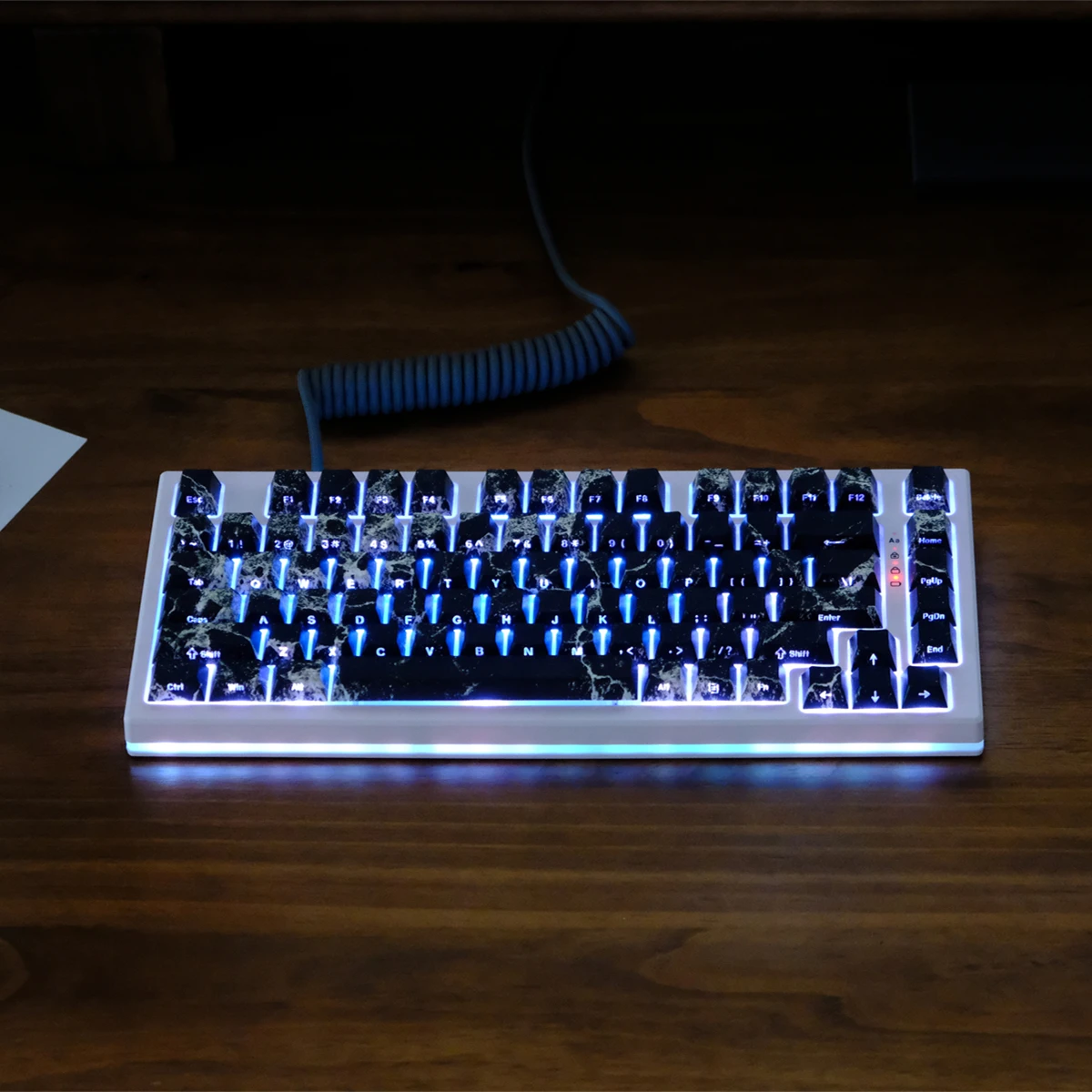 

130 Keys Black Marble PBT Dye Sublimation Keycaps Side-lit Shine Through Keycaps Cherry Profile for MX Switches Gaming Keyboard